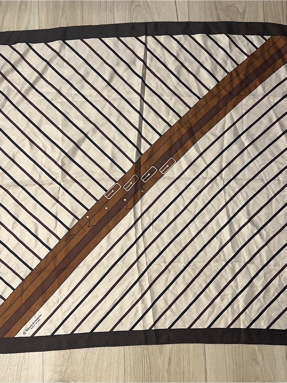 Vintage, Roberta di Camerino Cream, Brown and Black Striped Silk Scarf